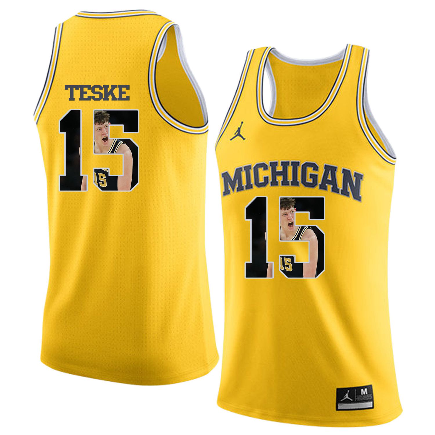 Men Jordan University of Michigan Basketball Yellow #15 Teske Fashion Edition Customized NCAA Jerseys